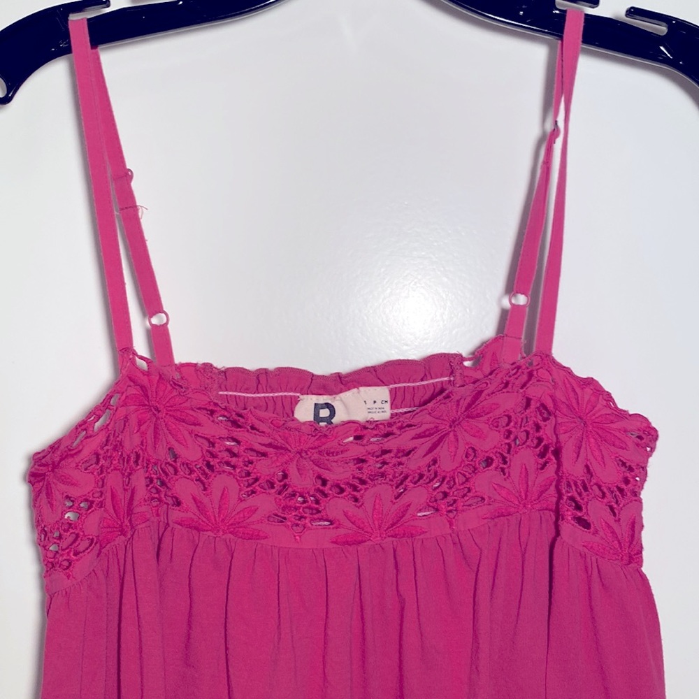 ROXY Spaghetti Strap Baby Doll Corton Dress, magenta, size small. - Picture 2 of 3
